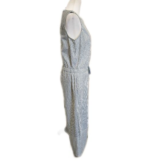 New York & Company Sleeveless Wide Leg Cropped Blue & White Striped Jumpsuit, S - Picture 2 of 9